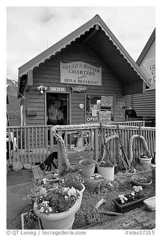 Cabin on the waterfront. Whittier, Alaska, USA (black and white)