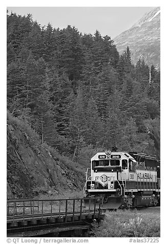 Locomotive and forest. Whittier, Alaska, USA (black and white)