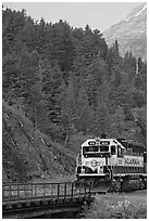 Locomotive and forest. Whittier, Alaska, USA (black and white)