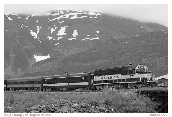 Alaska train. Whittier, Alaska, USA (black and white)