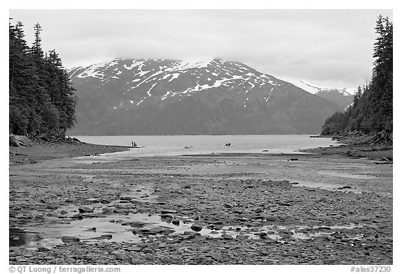 Cove and Passage Canal Fjord. Whittier, Alaska, USA (black and white)