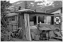 School bus reconverted for housing. Whittier, Alaska, USA ( black and white)