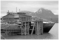 High Speed catamaran Chenega of Alaska Marimite Highway unloading in Valdez. Alaska, USA ( black and white)