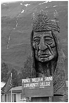 Peter Toth huge wooden carving of a Native American. Alaska, USA ( black and white)