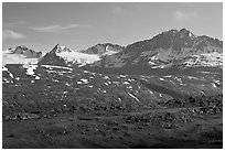 Jagged peaks above Thompson Pass. Alaska, USA ( black and white)