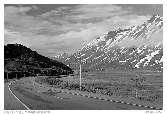 Richardson Highway below Thompson Pass. Alaska, USA (black and white)