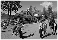 4th of July egg throwing contest. McCarthy, Alaska, USA (black and white)