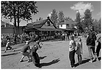 4th of July egg throwing contest. McCarthy, Alaska, USA (black and white)