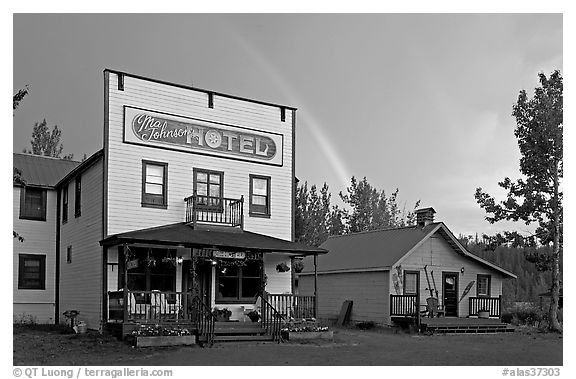 Ma Johnson  hotel and rainbow. McCarthy, Alaska, USA