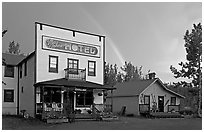 Ma Johnson  hotel and rainbow. McCarthy, Alaska, USA ( black and white)