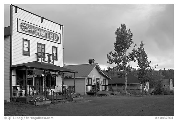 Ma Johnson  hotel at sunset. McCarthy, Alaska, USA (black and white)