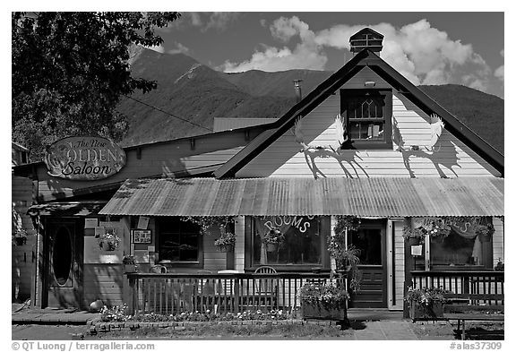 McCarthy lodge. McCarthy, Alaska, USA (black and white)