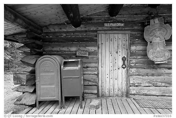 Mail boxes, log house post office, Slana. Alaska, USA