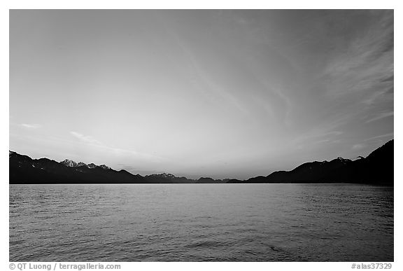 Resurrection Bay, sunset. Seward, Alaska, USA (black and white)