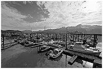 Small boat harbor, morning. Seward, Alaska, USA ( black and white)