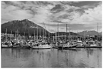 Yachts in harbor. Seward, Alaska, USA ( black and white)