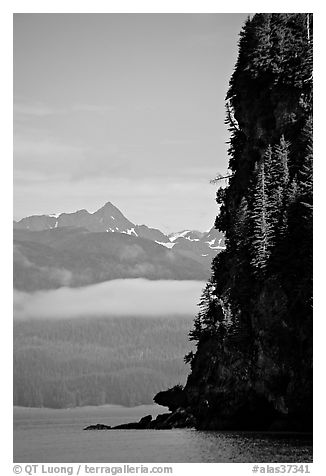 Cliff on island in Resurrection Bay. Seward, Alaska, USA (black and white)