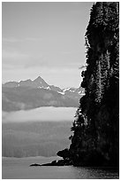 Cliff on island in Resurrection Bay. Seward, Alaska, USA (black and white)