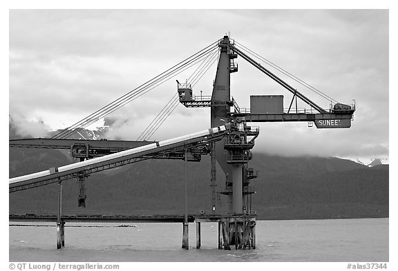 Coal unloading installation. Seward, Alaska, USA (black and white)