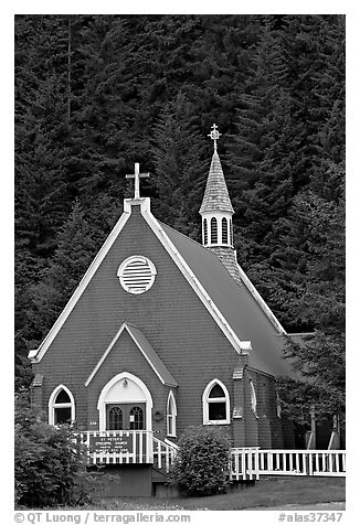 Red church. Seward, Alaska, USA (black and white)