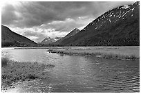 Tern Lake, mid-morning summer. Alaska, USA (black and white)