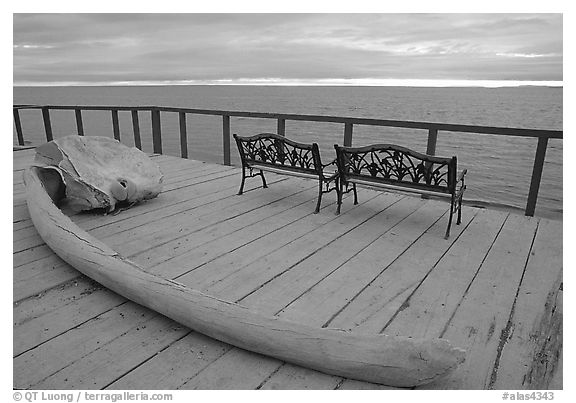 Whale bone and Kotzebue sound, looking towards the Bering sea. Kotzebue, North Western Alaska, USA