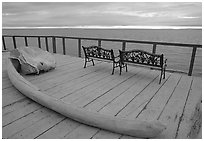 Whale bone and Kotzebue sound, looking towards the Bering sea. Kotzebue, North Western Alaska, USA ( black and white)