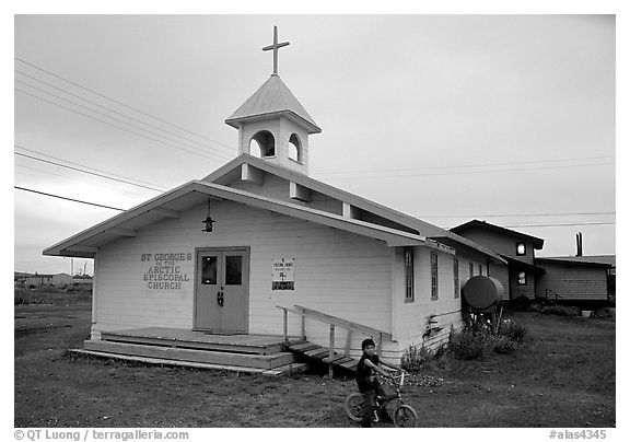 Church Saint George in the Arctic. Kotzebue, North Western Alaska, USA (black and white)