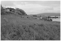 River landing, Kiana. North Western Alaska, USA (black and white)