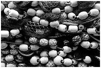 Buoys and fishing nets. Seward, Alaska, USA ( black and white)