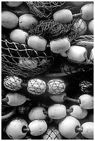 Buoys and fishing nets. Seward, Alaska, USA (black and white)