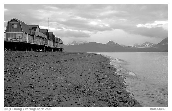 Houses on the Spit. Homer, Alaska, USA (black and white)