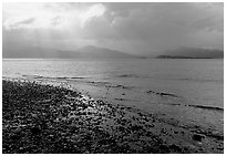Katchemak Bay from the Spit, Kenai Mountains in the backgound. Homer, Alaska, USA ( black and white)