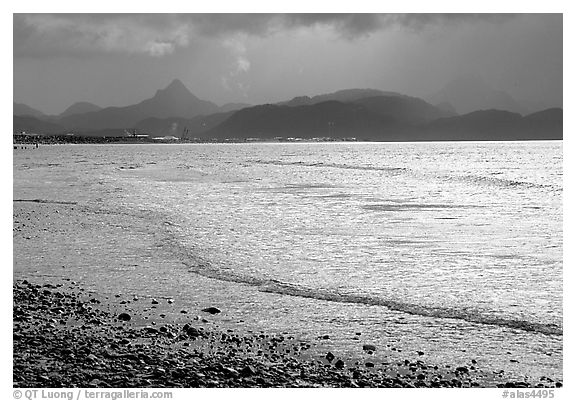 Katchemak Bay from the Spit, Kenai Mountains in the backgound. Homer, Alaska, USA