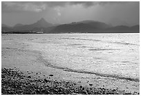 Katchemak Bay from the Spit, Kenai Mountains in the backgound. Homer, Alaska, USA (black and white)