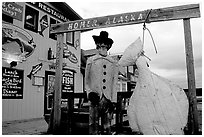 Halibut fishing sculpture on the Spit. Homer, Alaska, USA ( black and white)