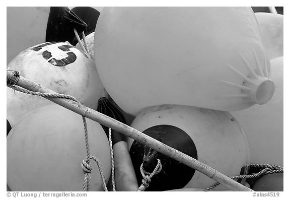 Buoys. Homer, Alaska, USA (black and white)