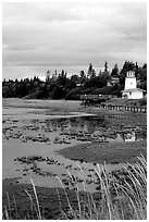 Lighthouse at low tide. Homer, Alaska, USA (black and white)