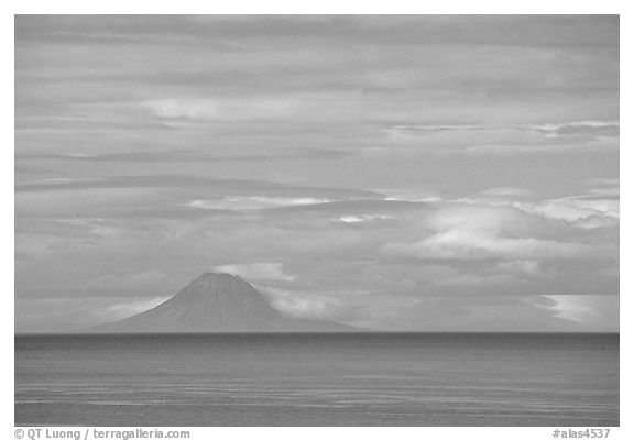 Mt Augustine, a volcano seen across the Cook Inlet. Ninilchik, Alaska, USA