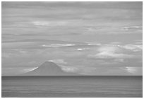 Mt Augustine, a volcano seen across the Cook Inlet. Ninilchik, Alaska, USA (black and white)