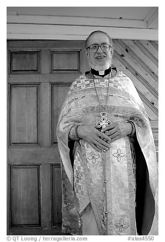 Orthodox priest. Ninilchik, Alaska, USA (black and white)