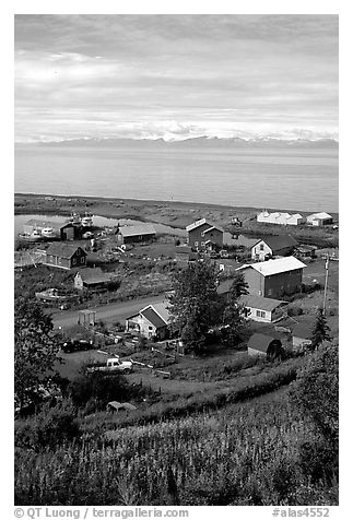 Old village. Ninilchik, Alaska, USA (black and white)