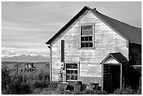 Old wooden house in  village. Ninilchik, Alaska, USA (black and white)