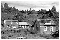 Old wooden houses in  village. Ninilchik, Alaska, USA ( black and white)