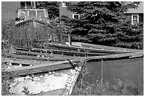 Fishing boats in old  village. Ninilchik, Alaska, USA (black and white)