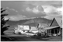 Village main street and Turnaigan Arm. Hope,  Alaska, USA (black and white)