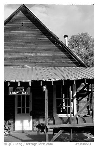 Community hall. Hope,  Alaska, USA (black and white)