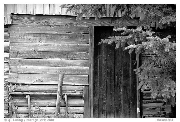 Cabin detail. Hope,  Alaska, USA (black and white)