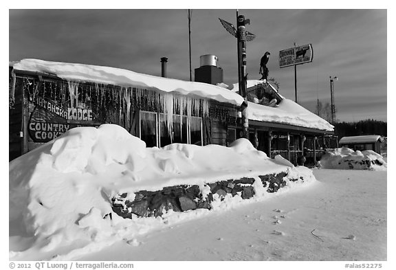 Chatanika Lodge in winter. Alaska, USA (black and white)