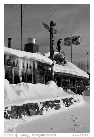 Country lodge in winter. Alaska, USA (black and white)